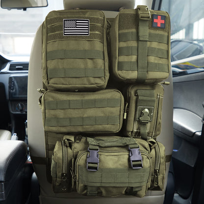 Universal Tactical Seat Back Organizer Vehicle Molle Panel Organizer Storage Bag with 5 Detachable Molle Pouch for All Vehicel Such as Jeep (A model-Military Green)