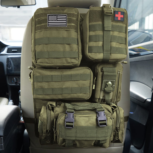 Universal Tactical Seat Back Organizer Vehicle Molle Panel Organizer Storage Bag with 5 Detachable Molle Pouch for All Vehicel Such as Jeep (A model-Military Green)