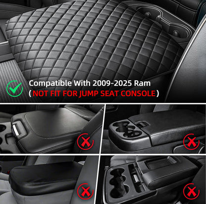 Center Console Cover Fit for 2019 (Fit for 2009-2025 Dodge Ram Bucket Seat / Black Leather)
