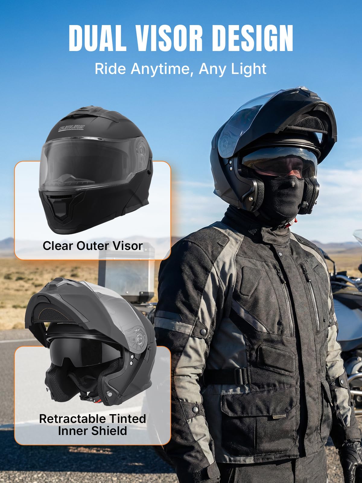 Modular Motorcycle Helmets Full Face Flip up Street Bike Motorcycle Helmet for Unisex Adult Matte Black (A-Matte Black / X-Large)
