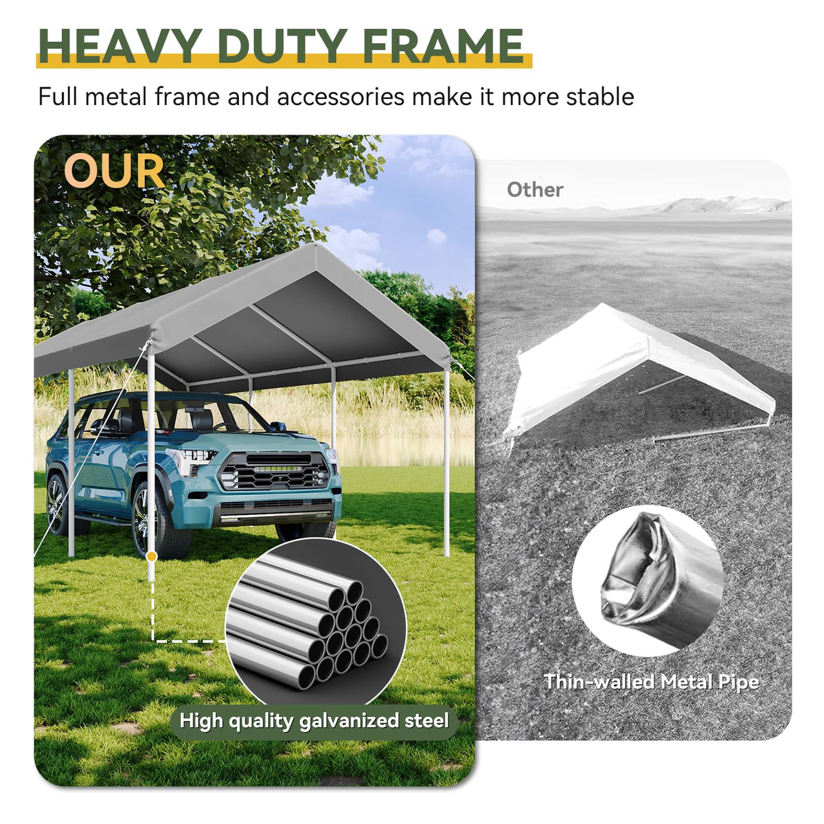 10x20 FT Carport (Gray / 10x20ft)