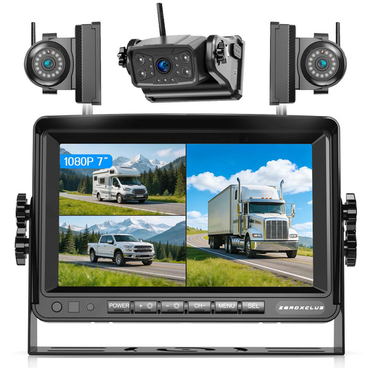 3 Camera 7" 1080P Magnetic Solar Wireless Backup Camera System (Matte Black)