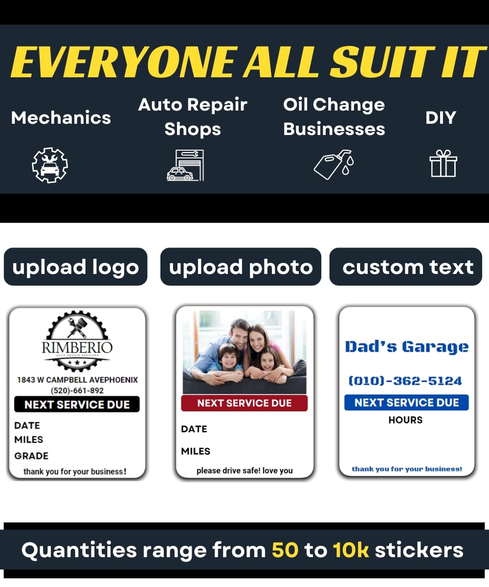 Oil Change Stickers for Windshield Personalized with Your Logo