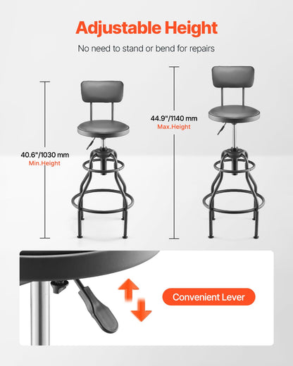 Shop Stool with Backrest Pneumatic Garage Seat Stool 300lbs Capacity (with Backrest-no Casters)