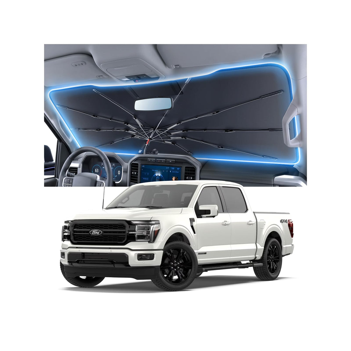 Car Windshield Sun Shade Umbrella for Ford F150 2000~2026 (For Ford F150 （2015–2026）)