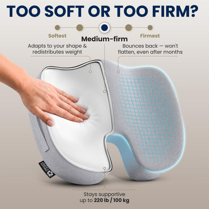 Seat Cushion Memory Foam for Tailbone Pain Relief (Light Gray / Large)