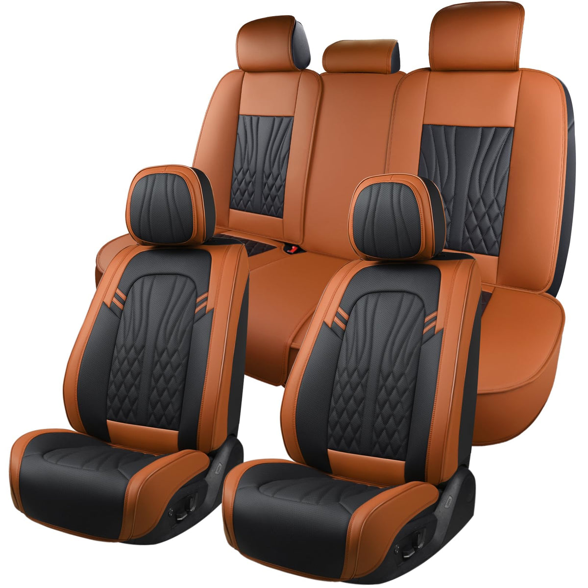 Leather Car Seat Covers (Brown&black/Full Set)