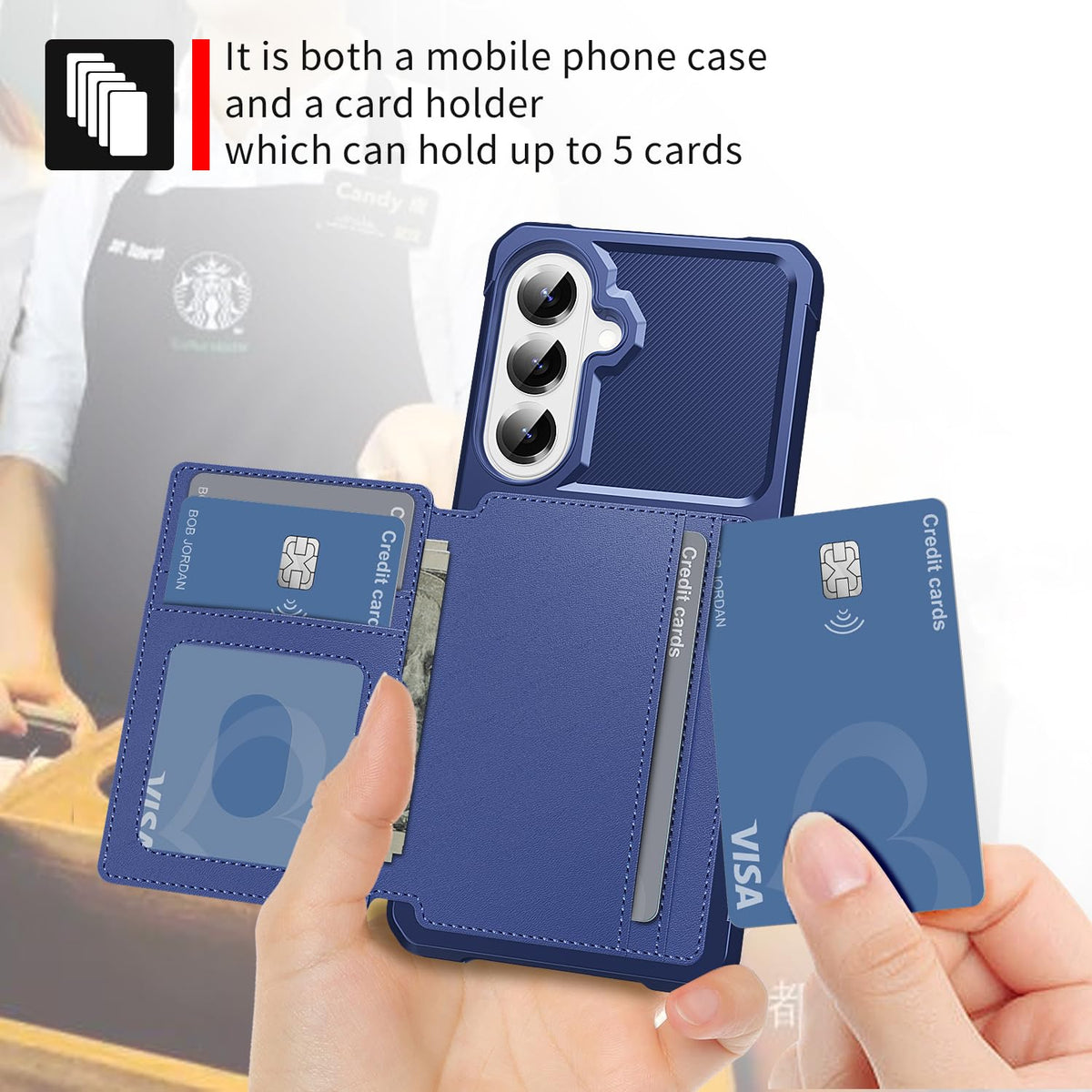 For Samsung Galaxy S26 Plus Card Holder Case (Blue / Samsung Galaxy S26 Plus)