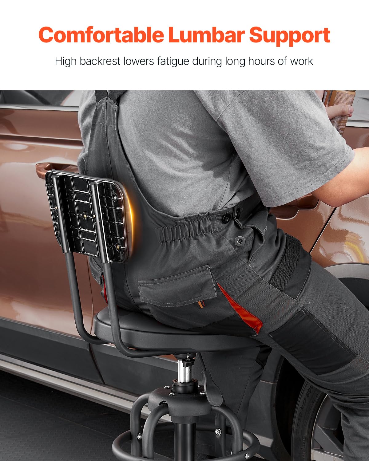 Shop Stool with Backrest Pneumatic Garage Seat Stool 300lbs Capacity (with Backrest-no Casters)