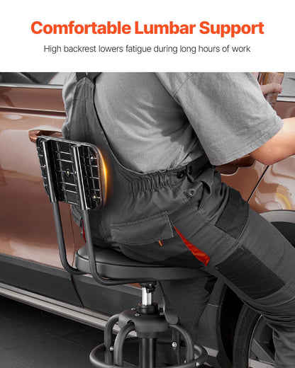 Shop Stool with Backrest Pneumatic Garage Seat Stool 300lbs Capacity (with Backrest-no Casters)