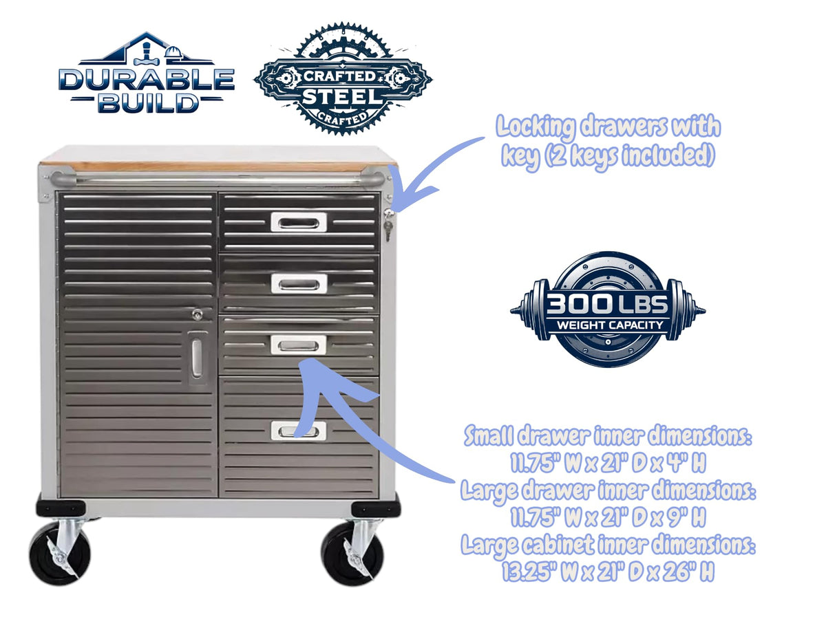 Heavy Duty Rolling Storage Cabinet with Wheels and Drawers (1 Door, 4 Drawer (28" W x 25" D x 34.5" H) / Granite)