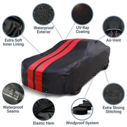 Car Waterproof Cover for 2024 (33. Mustang Grande 1973 / Black / Red (Stripe))