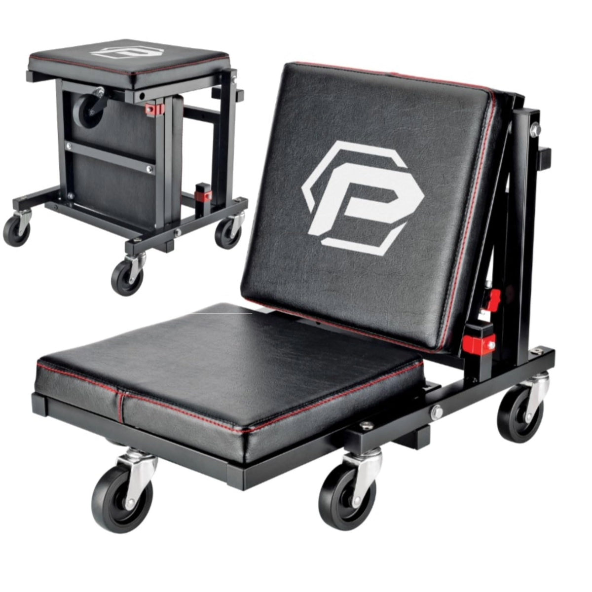 2-in-1 Rolling Creeper Seat Converts from High to Low Roller Seat, Fast, Tool-Free Conversion, Garage, Shop, Brake Jobs, Washing, Detailing, Maintenance, Thick Pad, 3-in. Casters - 240298