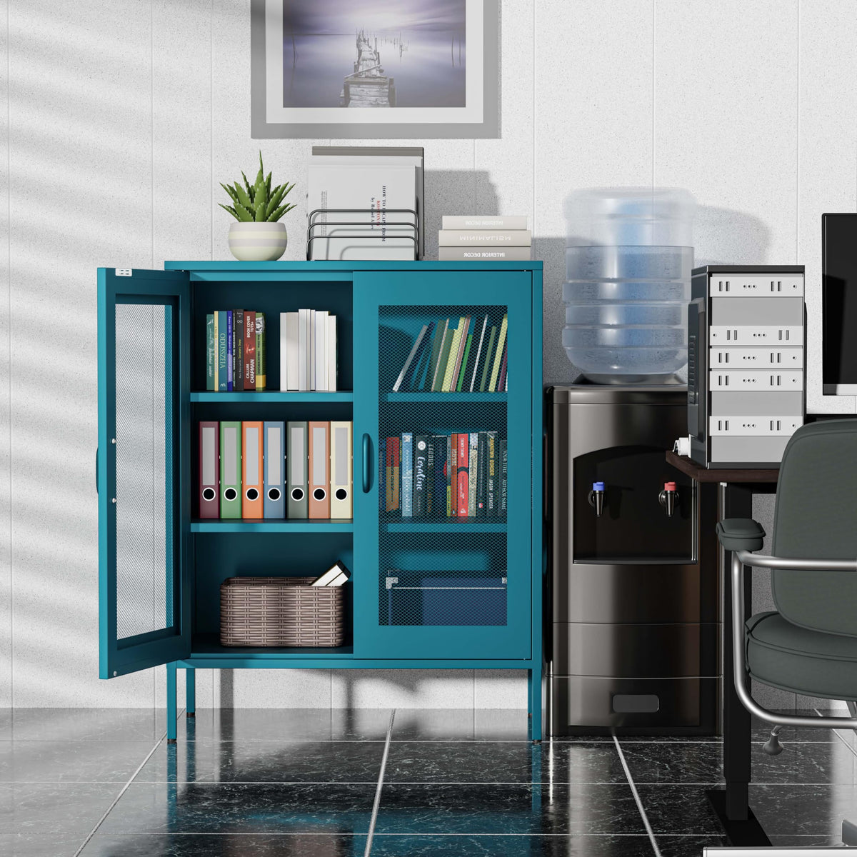 Metal Storage Cabinet with Mesh Doors (Blue / 40''H)