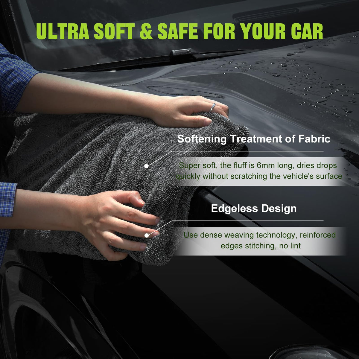 2 Pack 1300 GSM Car Drying Towels (Grey / 36" x 24" & 36" x 24")
