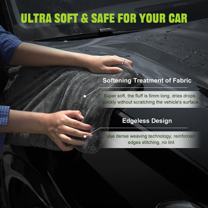 2 Pack 1300 GSM Car Drying Towels (Grey / 36" x 24" & 36" x 24")