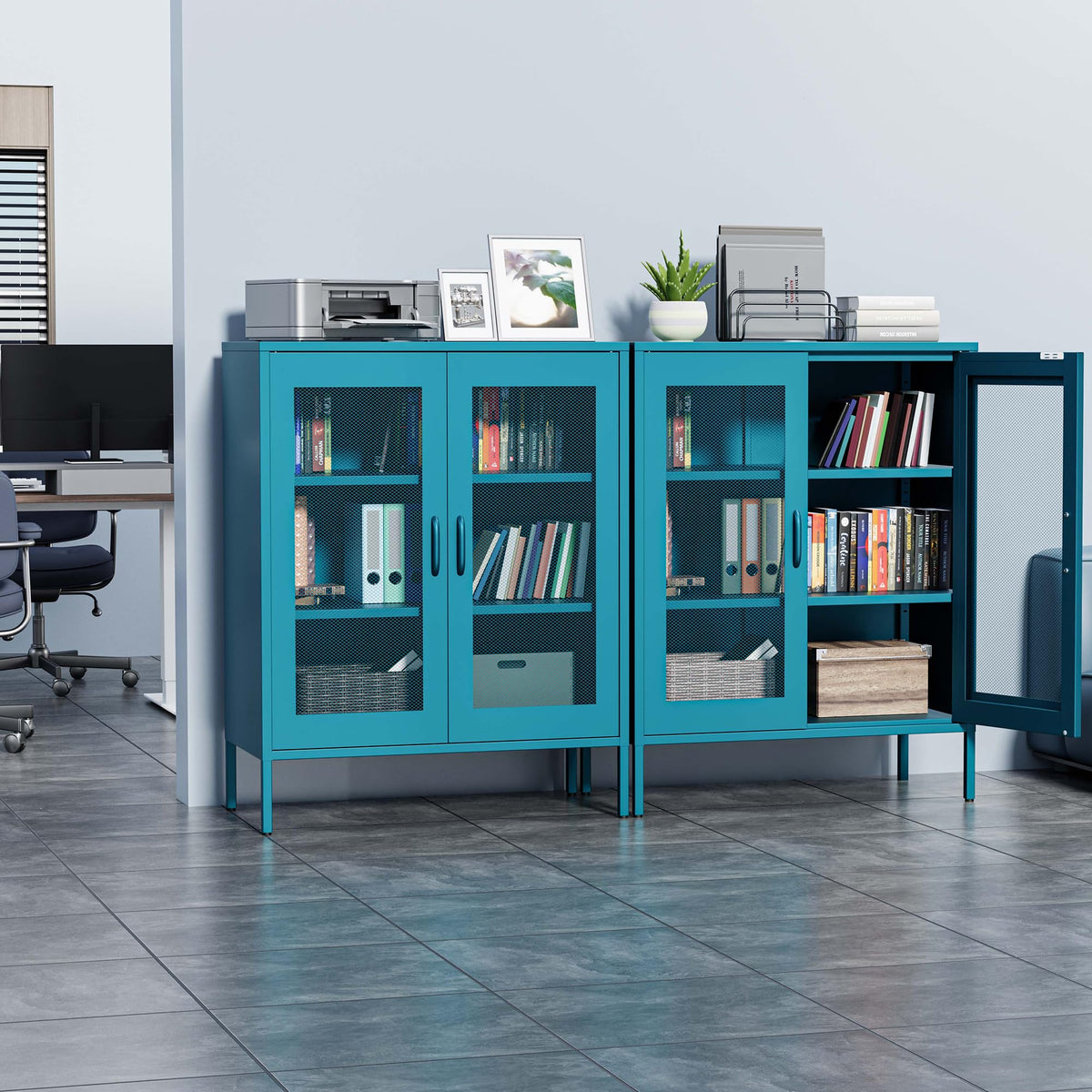 Metal Storage Cabinet with Mesh Doors (Blue / 40''H)