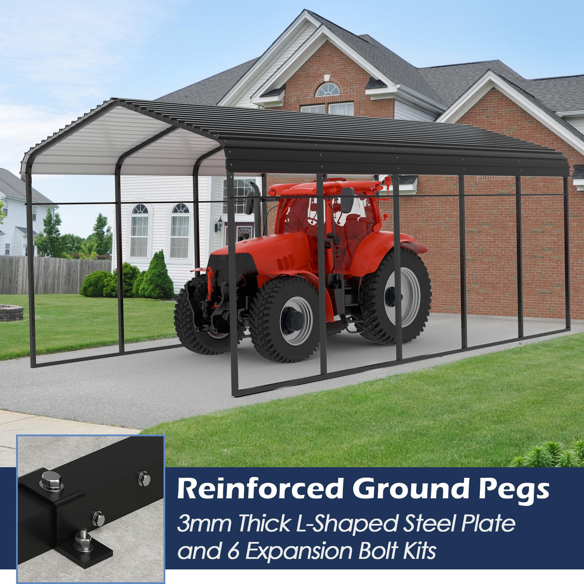 Metal Carport (12x25 FT Black)