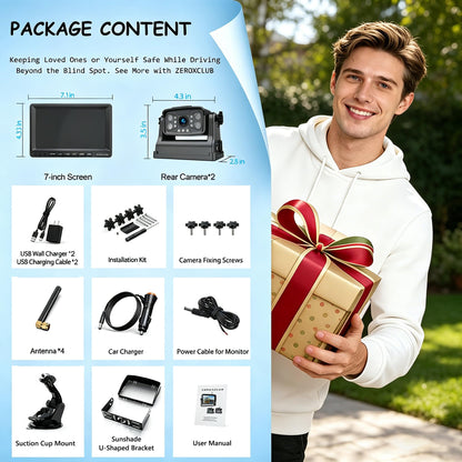 2 Camera 7" 1080P Magnetic Solar Wireless Backup Camera System (Jet Black)