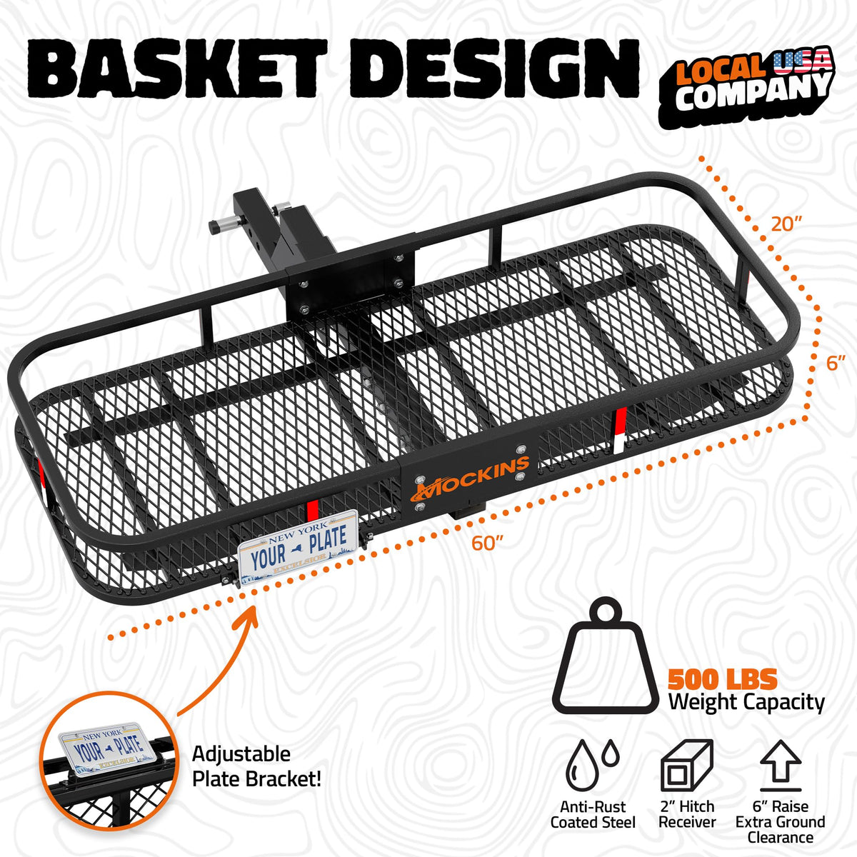 6" Raised Heavy Duty Luggage Rack for SUV Car Truck with 500 Lb Cap (Large: 60" L X 20" W)