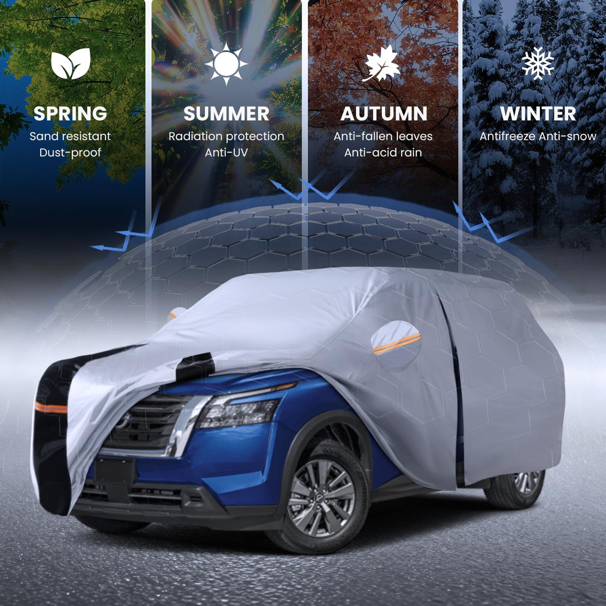 Multi Layer Car Cover Custom Fit for Nissan Pathfinder (W.Custom Fit Nissan Pathfinder / White Car Cover)
