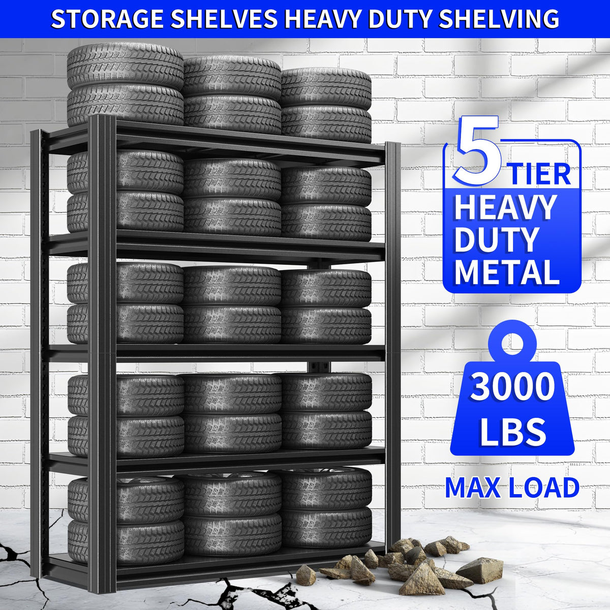 Metal Storage Shelving (Black / 5 Tier - (24"D x 48"W x 72"H))