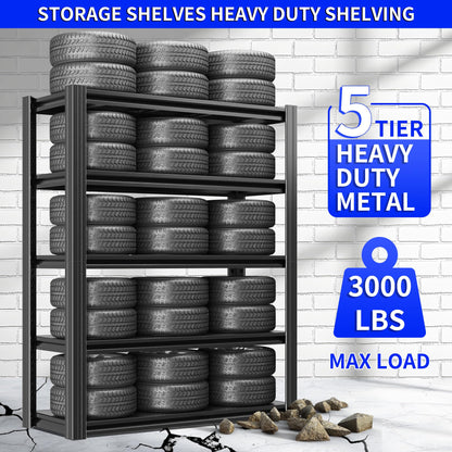 Metal Storage Shelving (Black / 5 Tier - (24"D x 48"W x 72"H))