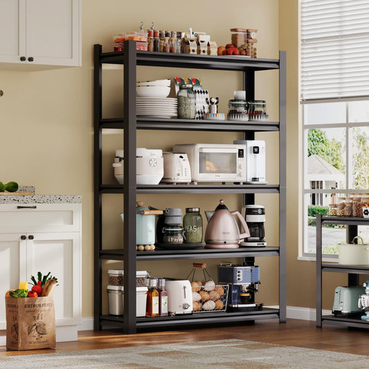 72H Metal Kitchen Storage Shelves (Black / 35" W x15.7'' D x72'' H)