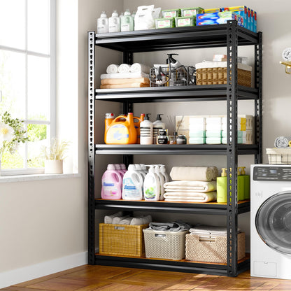 Storage Shelves With Thickened MDF Wood for House Pantry Organizer (R2-33.9"Wx15.4"Dx65.8"H,Black)