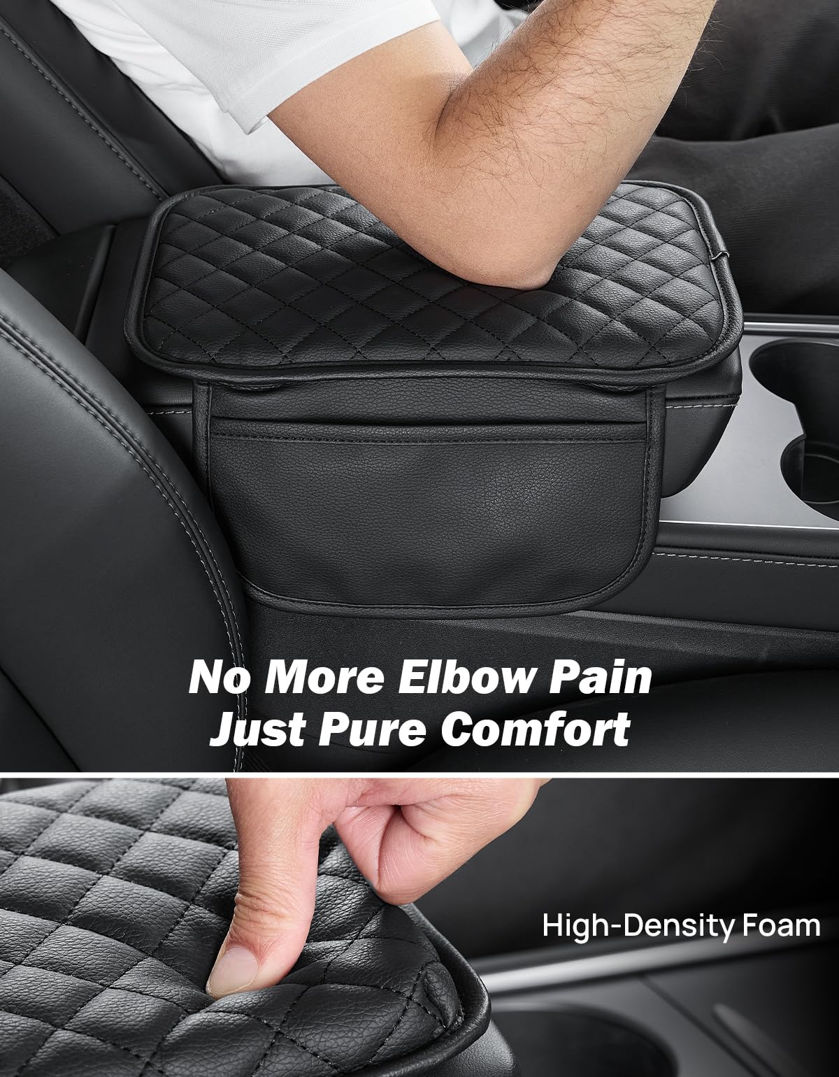 Center Console Cover with Storage Bag for SUV Sedan Car (Black / 12.6" x 7.75" x 0.66")