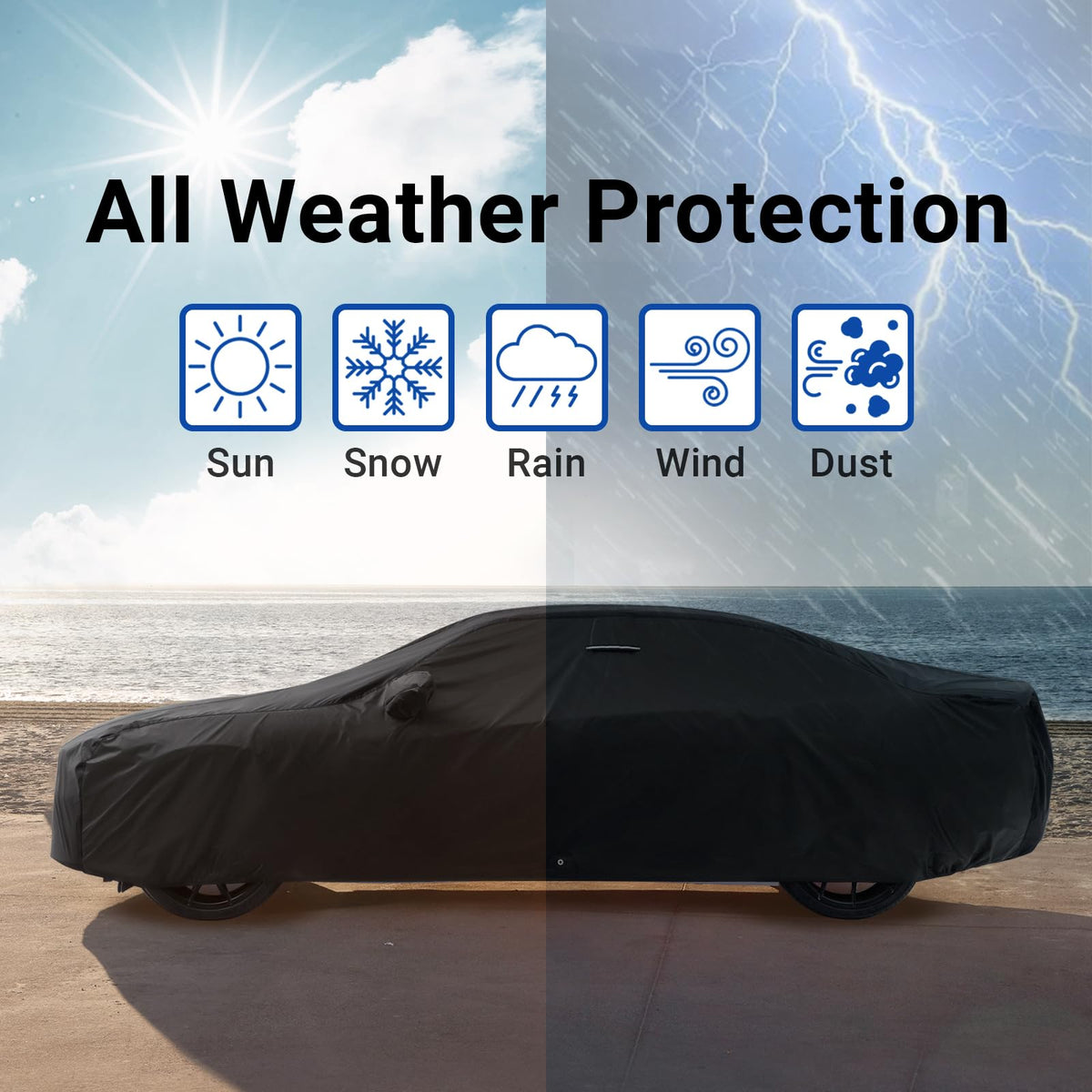 Car Cover Waterproof All Weather for 2009 (Black / Gray (Stripe) / 24. Cruze Sedan 2009-2019)