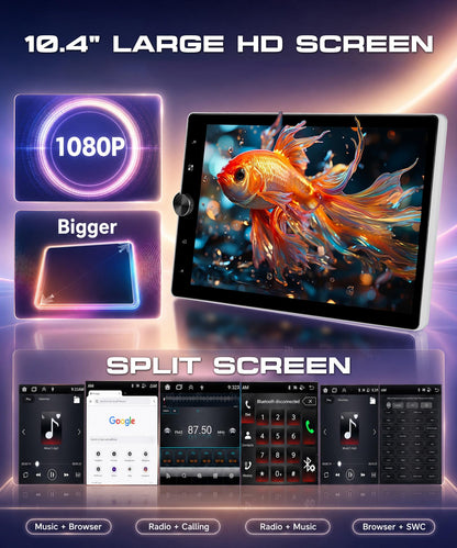 10.4 inch Single Din Radio Wireless Carplay Android Auto Car Stereo 2G 64G