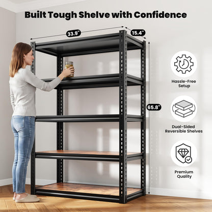 Storage Shelves With Thickened MDF Wood for House Pantry Organizer (R2-33.9"Wx15.4"Dx65.8"H,Black)