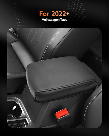 for 2022 2023 2024 2025 2026 Volkswagen Taos Center Console Cover Armrest Cover for Taos Accessories Middle Console Arm Rest Protector (Taos Thin Black Leather)