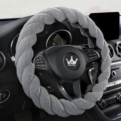 Fluffy Plush Car Steering Wheel Cover Gray 15 Inch Winter (Gray / Standard Size [14.75-15.15"] (37.5-38.5cm))