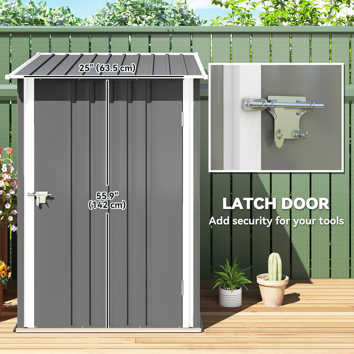 3.3' x 3.4' Outdoor Storage Shed Sloping Roof Lockable Door Gray (Gray)