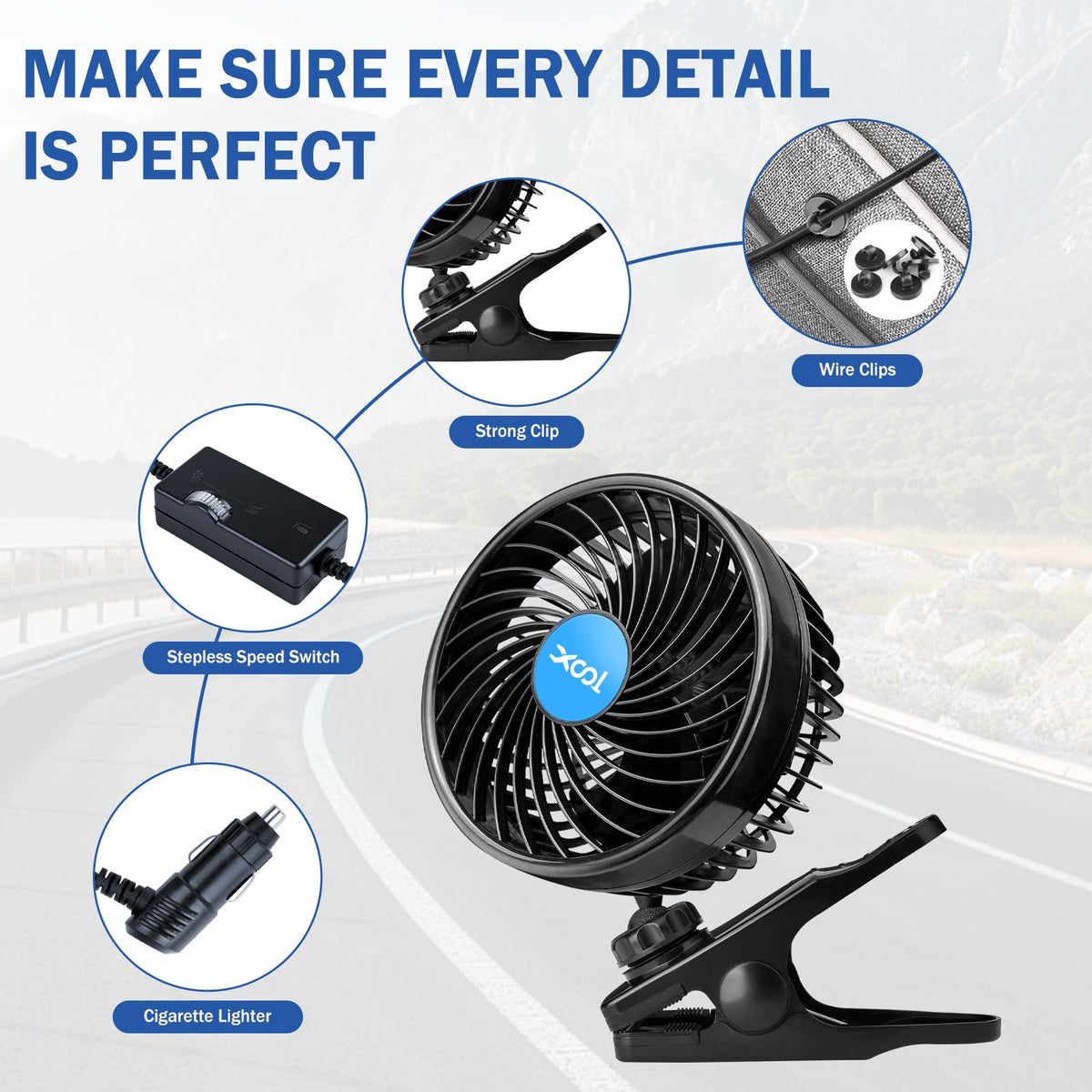 12V 6'' Car Fan (Cigarette Single Fan - Clip)