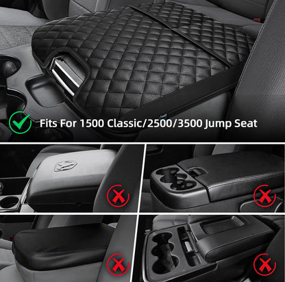 Center Console Cover for 2013 (Fit for 2013-2018 Dodge Ram Jump Seat / Black Leather（with 2 Front Pockets）)