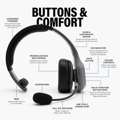 Storm Trucker Bluetooth Headset with Noise Cancelling Mic (Gray / Storm)