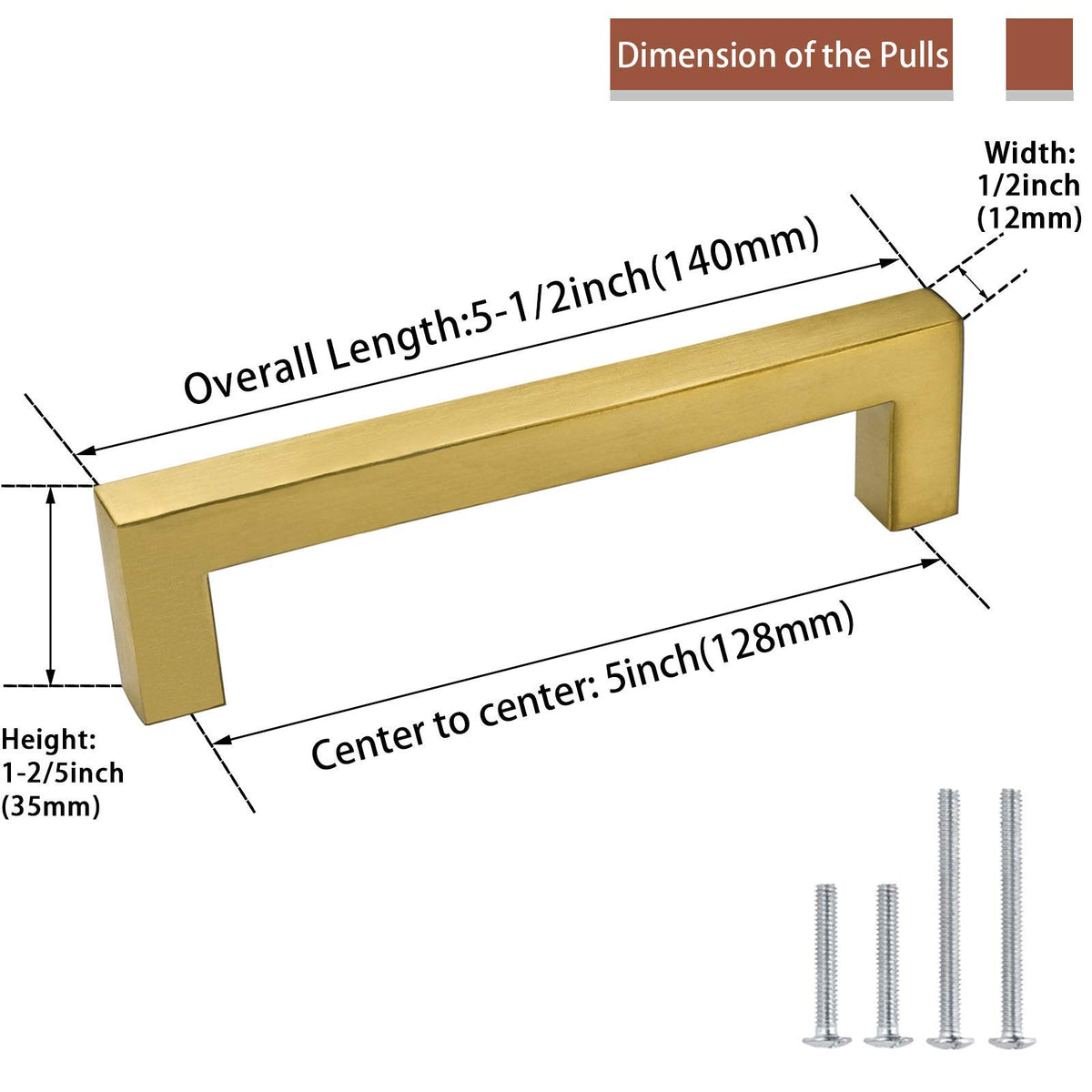 20 Pack 5 Inch Gold Cabinet Handles Brushed Brass Drawer Pulls (Gold / 5 Inch Hole Centers)