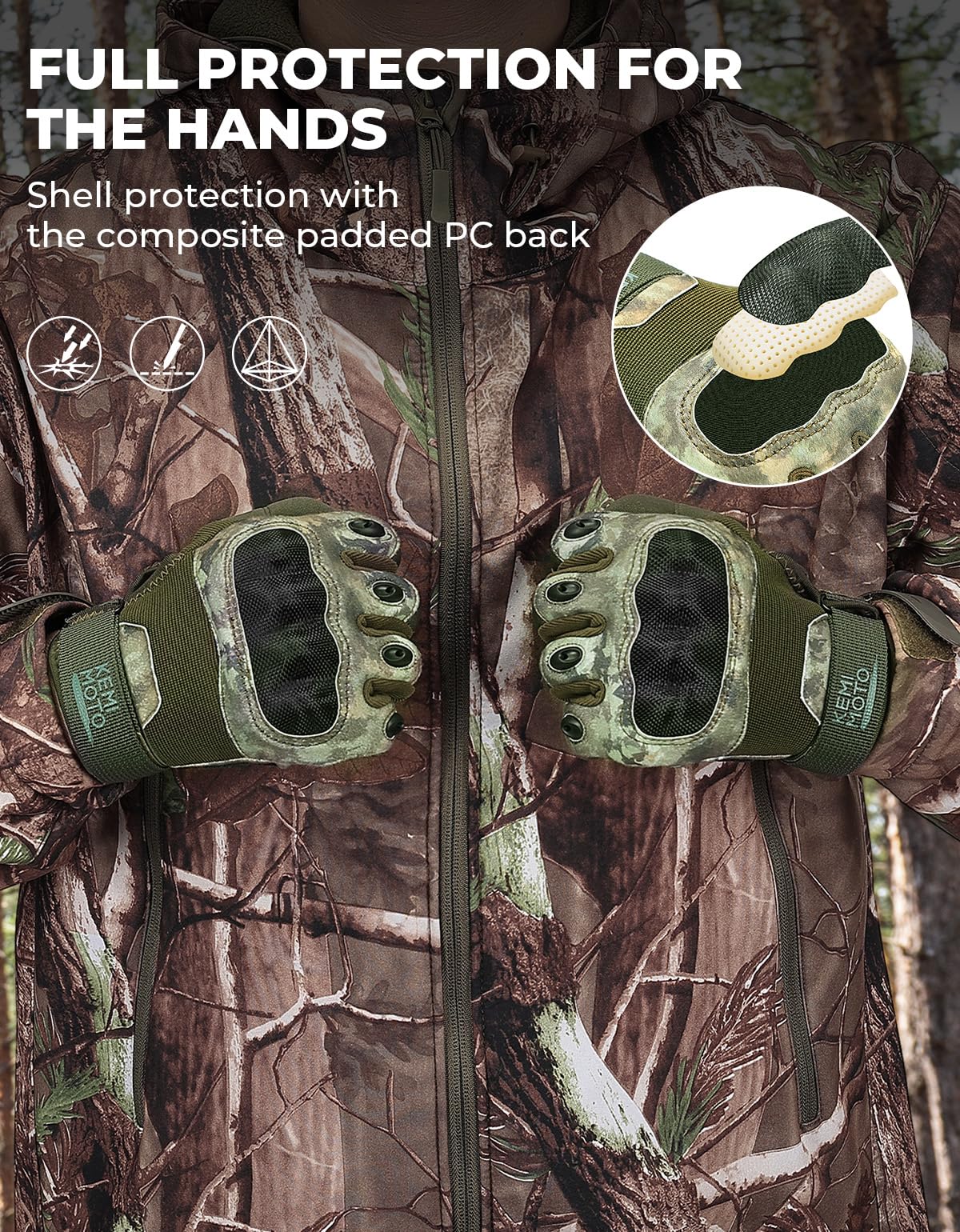 Tactical Gloves for Men (Camo, Microfiber Protection / Large)
