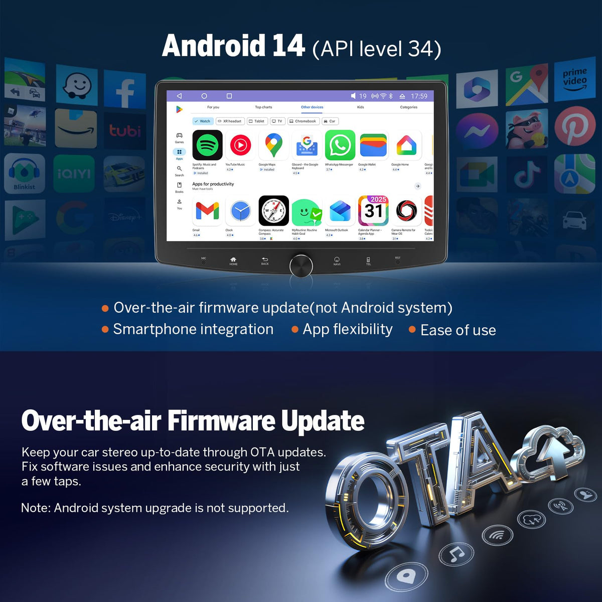 6GB+64GB Double Din Car Stereo 10.1" Headunit with Carplay (10.1 Inch 6GB+64GB)