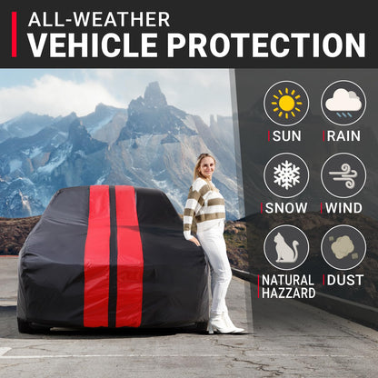 Car Waterproof Cover for 2024 (33. Mustang Grande 1973 / Black / Red (Stripe))