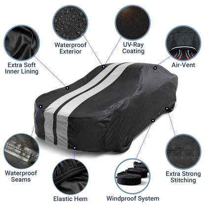 Car Waterproof Cover for 2024 (33. Mustang Grande 1973 / Black / Gray (Stripe))