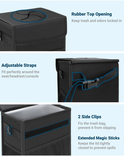 Car Trash Can with Lid (Black / 2.5 Gallons)