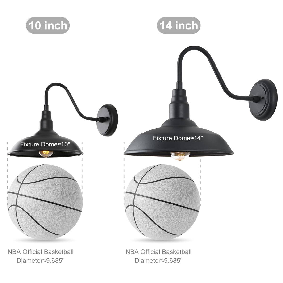14 Inch Outdoor Gooseneck Light Fixture for Porch (Matte Black / 14" Dome)