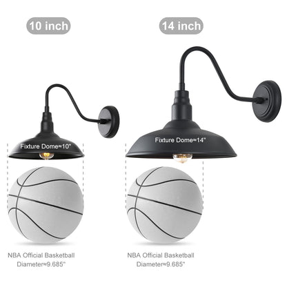 14 Inch Outdoor Gooseneck Light Fixture for Porch (Matte Black / 14" Dome)