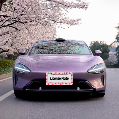 Strawberry License Plate Frame Flower Fruit Cute License Plate Frame Holder Covers with Screw Caps Kawaii Girly Metal Aluminum Rustproof Car Accessories for Women 12x6 Inch