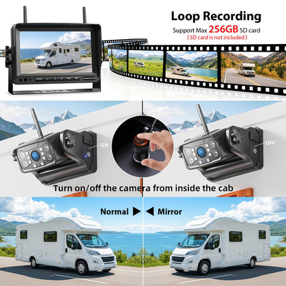 2 Camera 7" 1080P Magnetic Solar Wireless Backup Camera System (Jet Black)