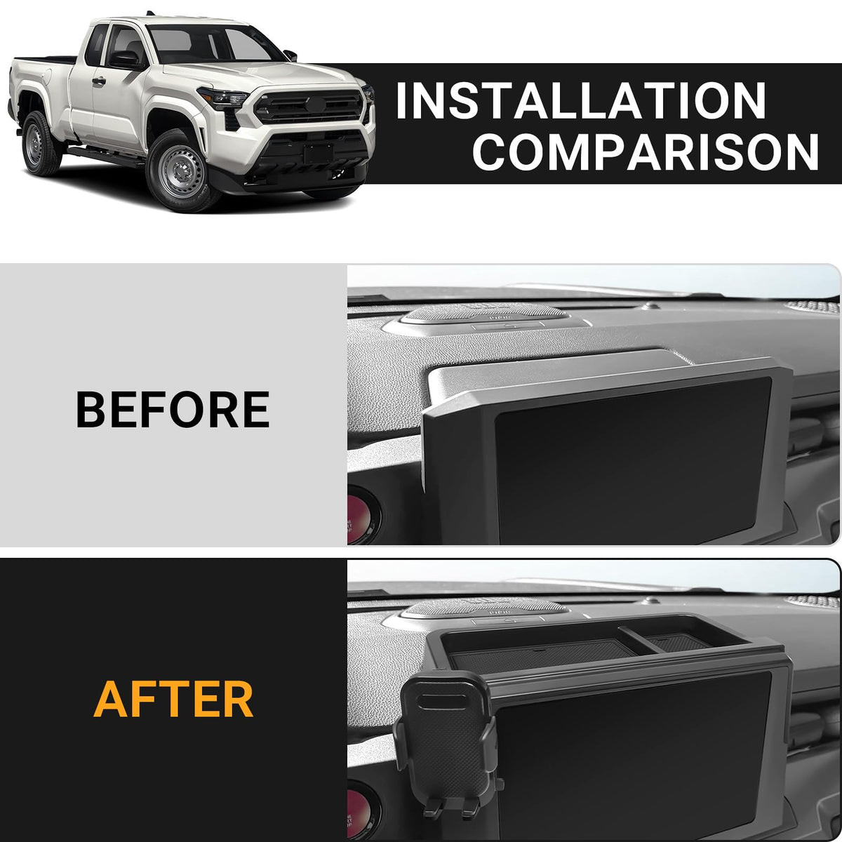 Car Phone Holder with Dashboard Storage Box for Toyota Tacoma 2024 2025 2026 & 4Runner 2025 2026 2027 Accessories (Car Phone Holder with Dash Organizer)